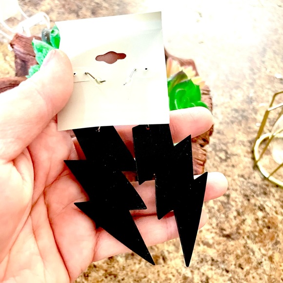 Blue Lightning Bolt Earrings - Picture 4 of 4